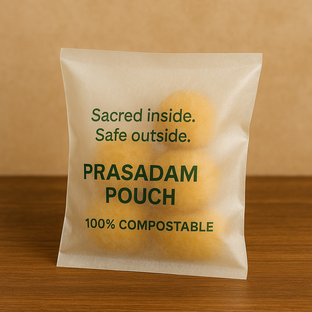 Compostable Prasadam Pouches — compostable packaging by Packin Club